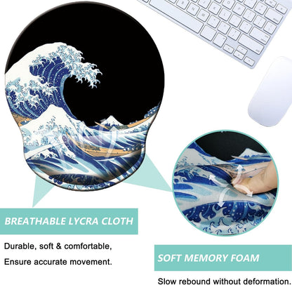 Mouse Pad with Wrist Support, Ergonomic Mouse Pad with Memory Foam Wrist Rest Cushion, Non-Slip Rubber Base Gaming Mice Pad for Home Office Computer Laptop, Flowers Grass