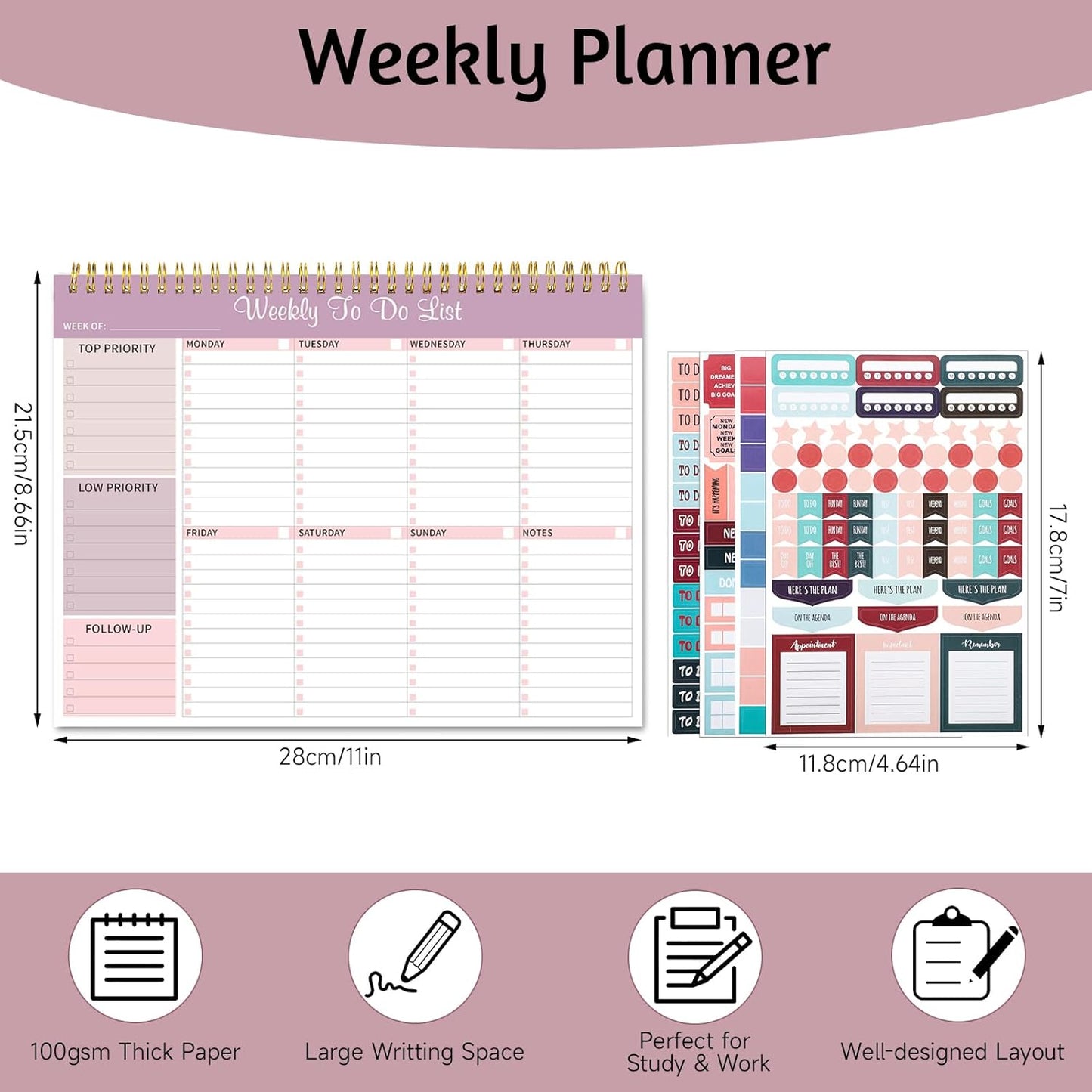 Weekly To Do List Notepad, 8.5''x11'' Weekly Desk Planner with 52 Tear Off Sheets Undated Weekly Planner Habit Tracker & Productivity Organizer for Home School and Work, Light Green