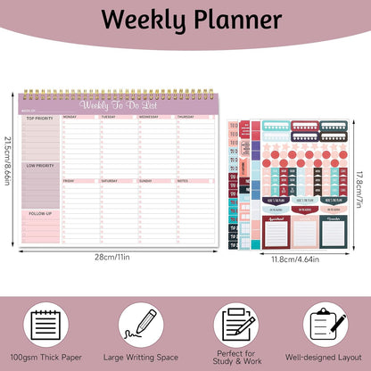 Weekly To Do List Notepad, 8.5''x11'' Weekly Desk Planner with 52 Tear Off Sheets Undated Weekly Planner Habit Tracker & Productivity Organizer for Home School and Work, Light Green