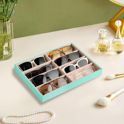 Frebeauty Sunglass Organizer,PU Leather Glasses Organizer,8-Slot Sunglasses Tray,Men's/Women's Sunglasses Box,Sunglass Case,13.3 x 9.6 x 1.5 Inches,Eyeglass/Eyewear Display Tray(Grey)