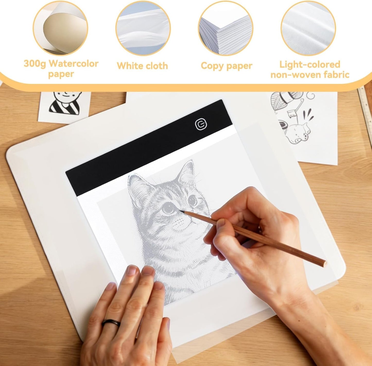 A5 LED Light Box, A5 Tracing Light Table LED Copy Board Lights Tracing Drawing Board Portable Diamond Art Painting Lights Boards Ultra Thin Adjustable for Sketching Animation