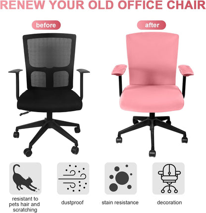 Tallew 4 Pcs Office Chair Covers Set Computer Universal Protective Stretchable Chair Seat Covers Desk Armrest Cover Pads Office Cushion Backrest for Rotating(Regular,Black)