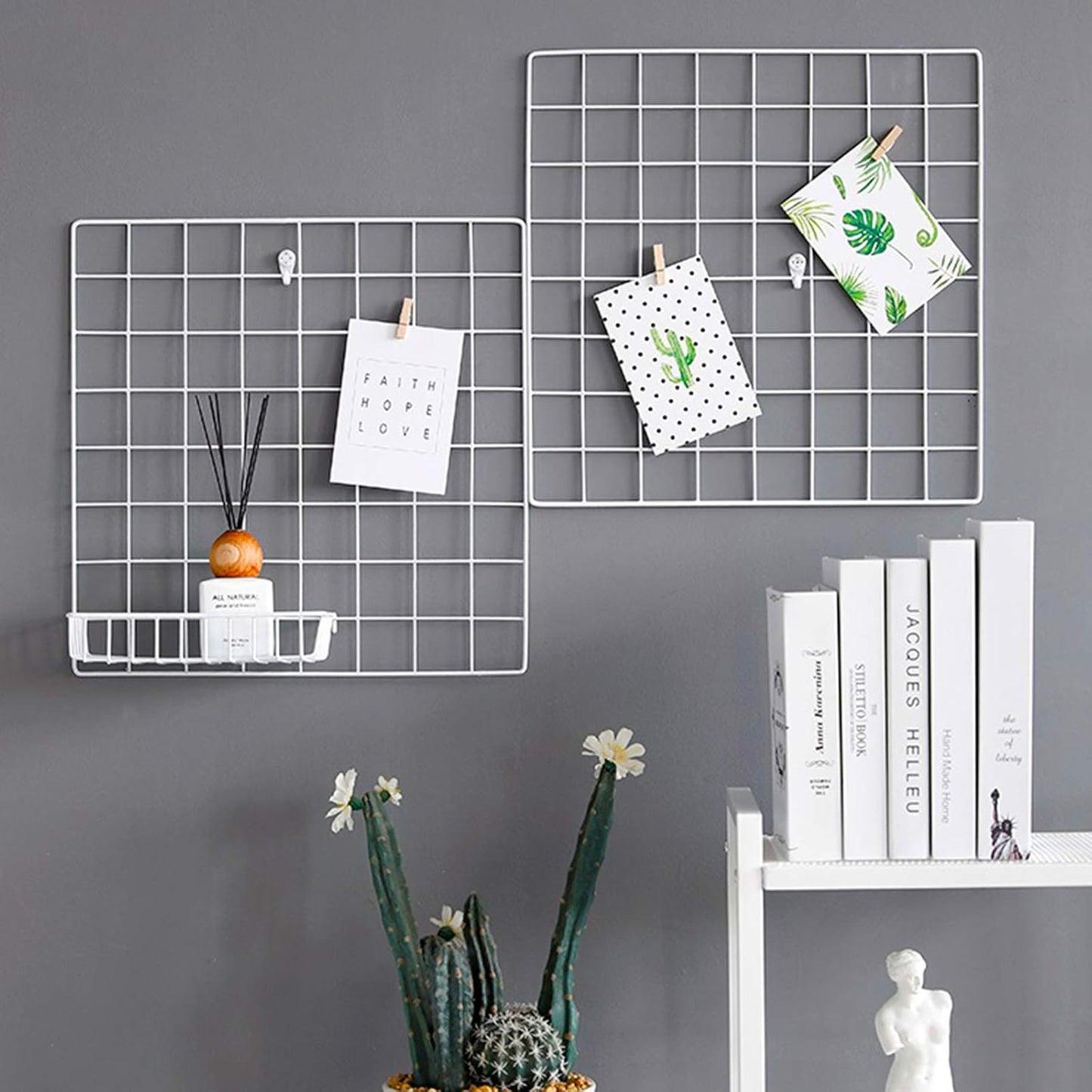 Wall Grid Accessories Wire Grid Baskets Shelf Organizer for Grid Panel Board, 2 Pack
