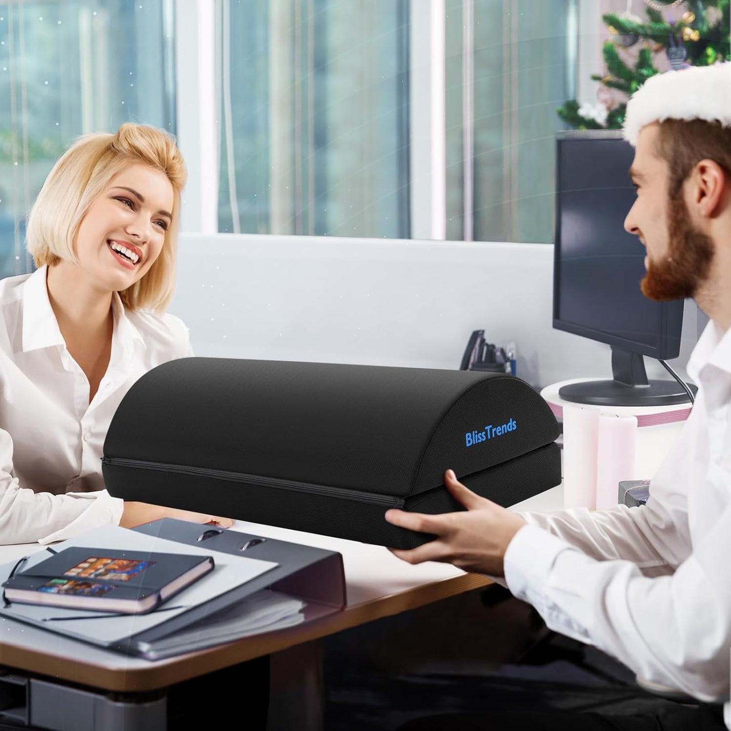 BlissTrends Foot Rest for Under Desk at Work-Versatile Foot Stool with Washable Cover-Comfortable Footrest with 2 Adjustable Heights for Car,Home and Office to Relieve Back,Lumbar,Knee Pain-Black