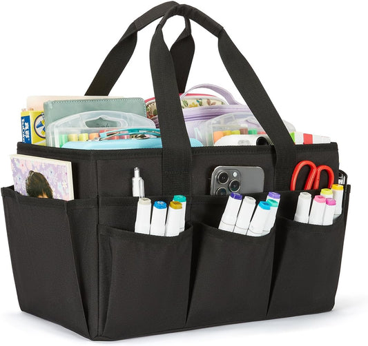 Craft Organizer Tote Bag, Art Organizer, Craft Caddy with Multiple Pockets, Storage Bag for Sewing Tools, Art Supplies, Home and Office (Cat Print)