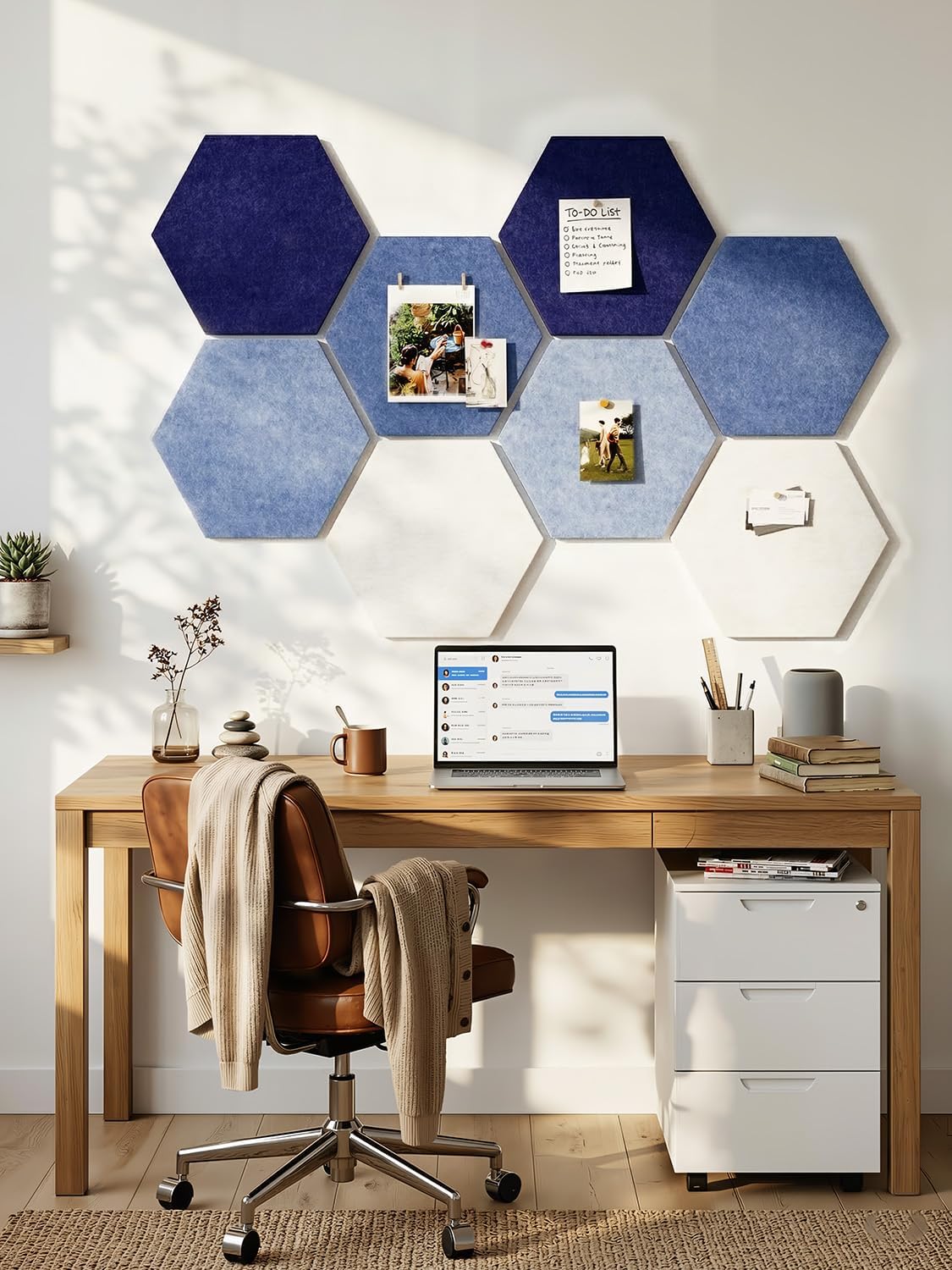8 Pack Hexagon Felt Bulletin Board Tiles - 12" Large Thick Pin Board for Walls with 30 Push Pins, DIY Boards for Office Home School Decor, Aesthetic Hex Cork Board Alternative