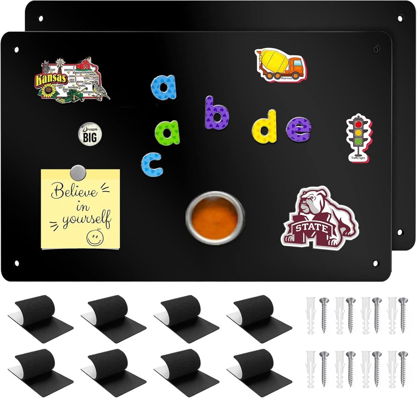 2Pack Magnetic Board,17.1" x 11.8" Magnet Display,for Magnets and Bulletin Board,Suitable for Wall, Refrigerator, Compartment, Cabinet etc,Comes with Dual Lock Tape for Easy Hanging (Silver)