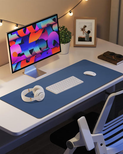 AFIING Desk Pad Protector 23.6" x 13.7" - Non-Slip Waterproof PU Leather Desk Mat for Mouse, Keyboard, Laptop, Office and Home Workspace (Beige)