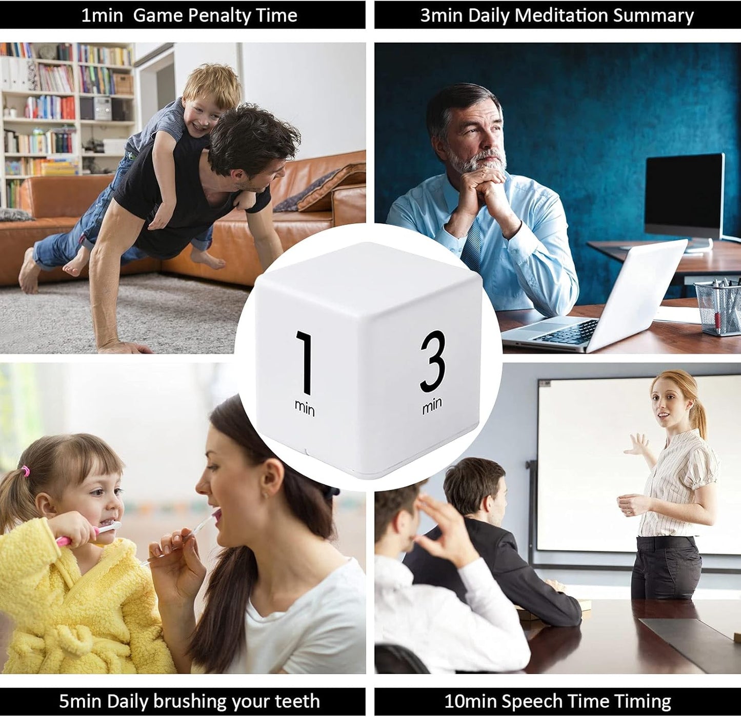 Feilifan Cube Timer, Productivity Cube Flip Timer for Kitchen Studying Workout Classroom Kids ADHD 15-20-30-60 Minute Preset, White