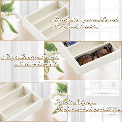 Amylove 2 Pcs Sunglass Organizer Trays Glasses Stackable Jewelry Trays Sunglass Organizer Display Box(8 Grids,Beige)
