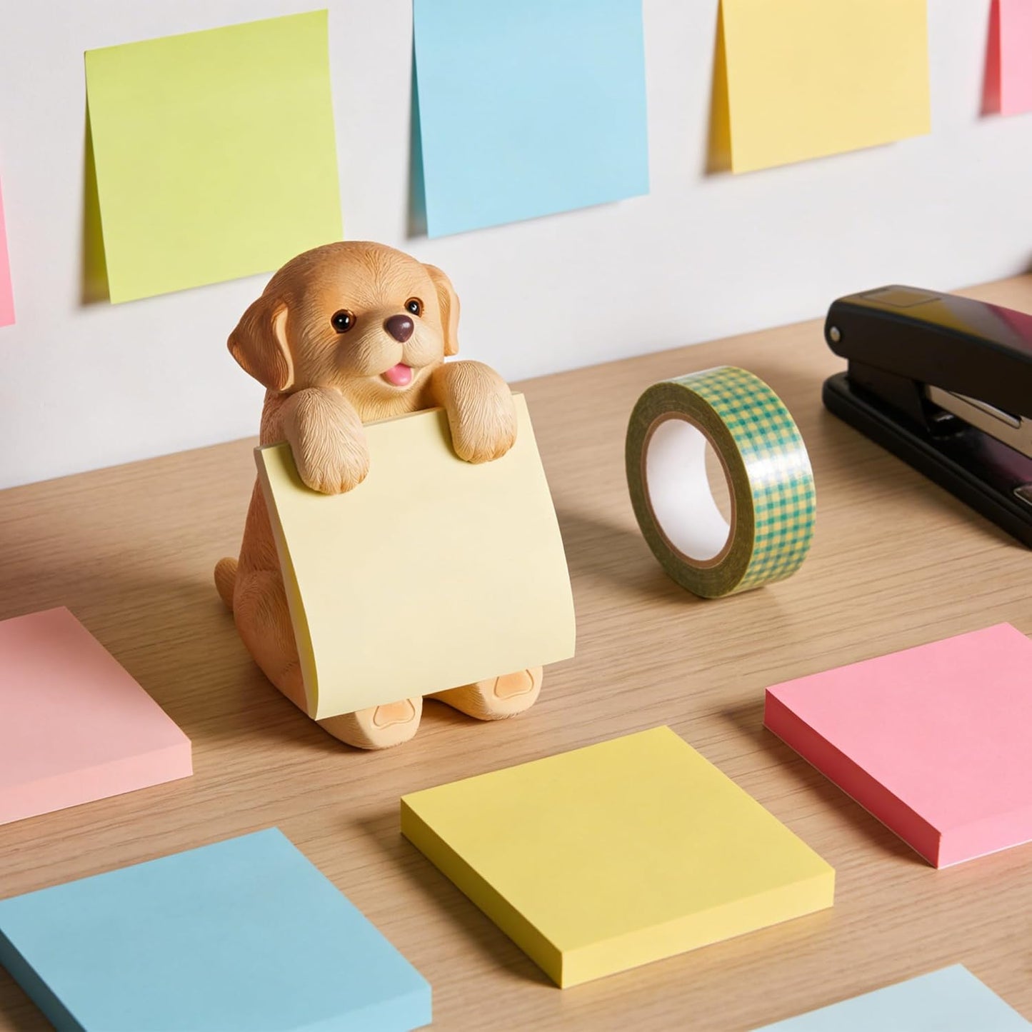Highland Cow Pop-up Sticky Note Dispenser, Includes 1 Pad of 3x3 in Super Sticky Notes, 100 Sheets, Resin Cute Handmade Desk Holder for Office & Home-Beige