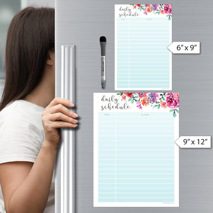 Dry Erase Daily Schedule Planner Sticker Decal by Glassboard Studio | Removable & Reusable | Magnetic Fine-Tip Marker Included (9 x 12 inches, White)