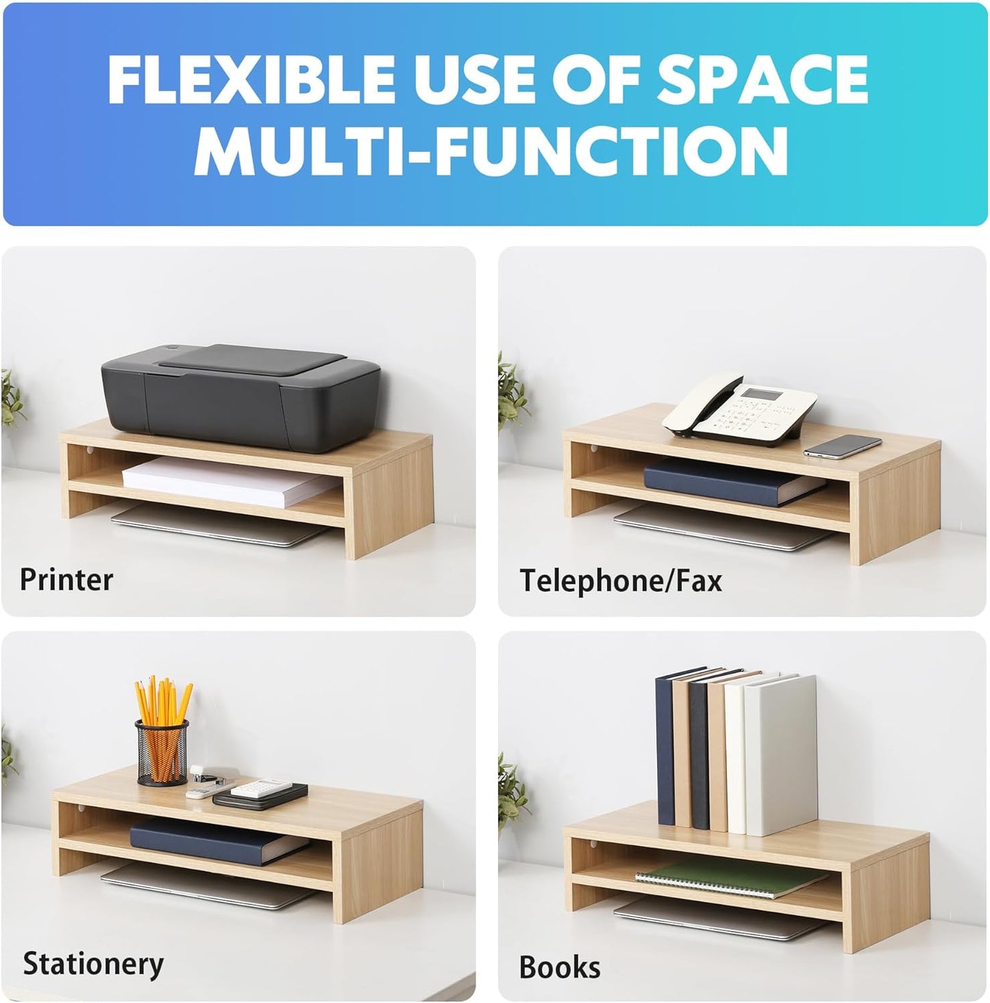 FITUEYES Monitor Stand - 2 Tier Computer Monitor Riser Shelf, Wood Desktop Stand for Laptop Computer Screen, Desk Organization, Office Supplies