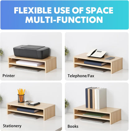 FITUEYES Monitor Stand - 2 Tier Computer Monitor Riser Shelf, Wood Desktop Stand for Laptop Computer Screen, Desk Organization, Office Supplies