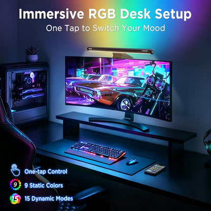 Quntis Monitor Light Bar 15.7", 24 RGB Backlight Modes for lmmersive Gaming Ambience, 900 Lux Glare-Free Computer Screen Lamp, High CRI 95 Eye Care Desk Light for Home Office
