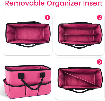 Desktop Tote and Stock Organizer, Teacher Helper Tote Bag Organization for Arts, Books, Stationery, Office Desk Organizer, Make-up Storage Tote with Handles for Travel, Black-Gray