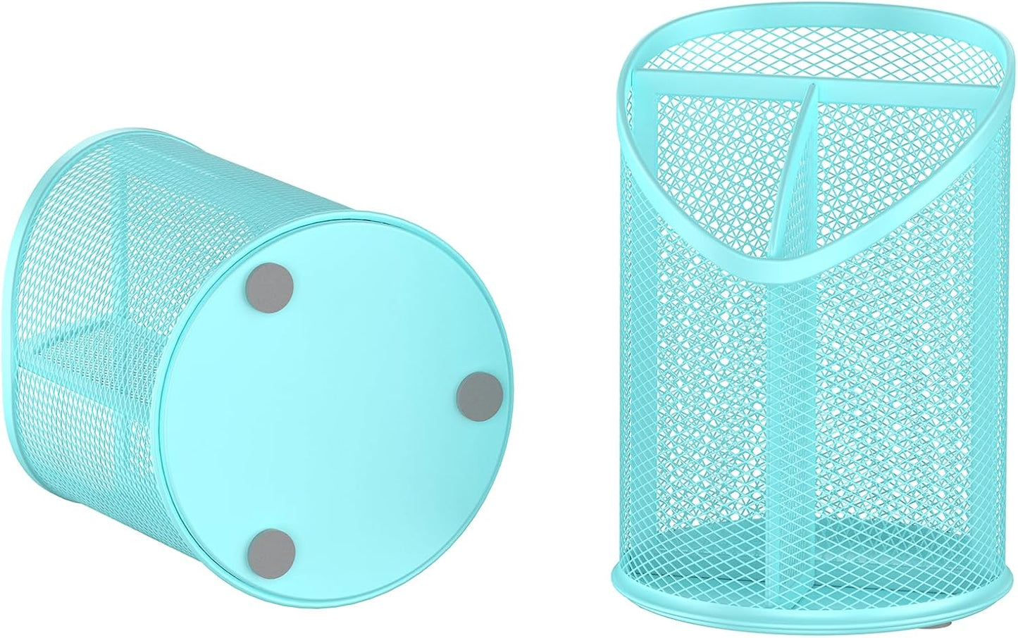 Delifox 2 Pack Pen Holder Mesh Round Pencil Holder Desktop Organizer 3 Compartments, Black