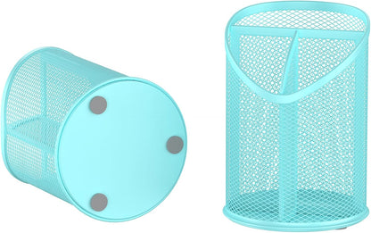 Delifox 2 Pack Pen Holder Mesh Round Pencil Holder Desktop Organizer 3 Compartments, Black