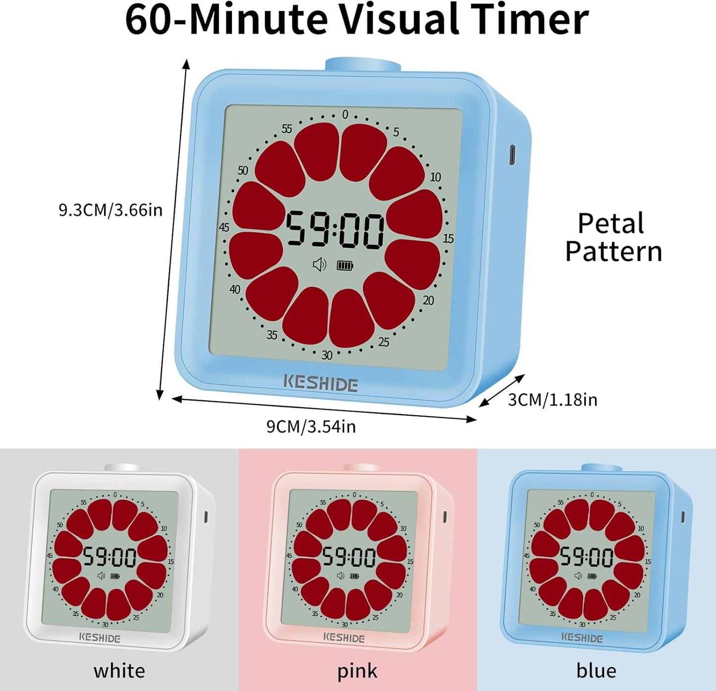 Visual Timer for Kids and Adults,LCD Digital 60-Minute Countdown Timer Silent Classroom Timer, Time Management Tool for Home, School, or Work