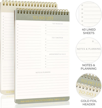 ZICOTO Beautiful To Do List Note Pads Set Of 2 for Easy Daily Planning - The Perfect Work Notepads, Notebooks and Office Desk Supplies For Women - Perfect to Effectively Organize Your Tasks