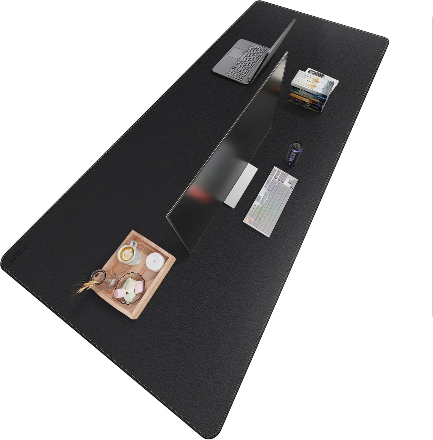 Mydours 40" x 20" Extra Large Desk Mat, PU Leather & Cork Desk Pad, Large XXL Desk Mouse Pad for Workstation, Office, Home, Computer Desk Mat with Keyboard & Mouse (Black)