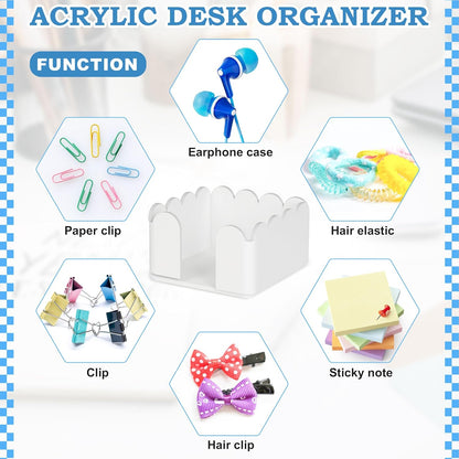 1 PC Scalloped Acrylic Sticky Note Holder 3"x3" Crystal Clear Sticky Note Holder Dispenser for Classroom, Desk Organizer Accessories for Dorm Room, School Office Necessities