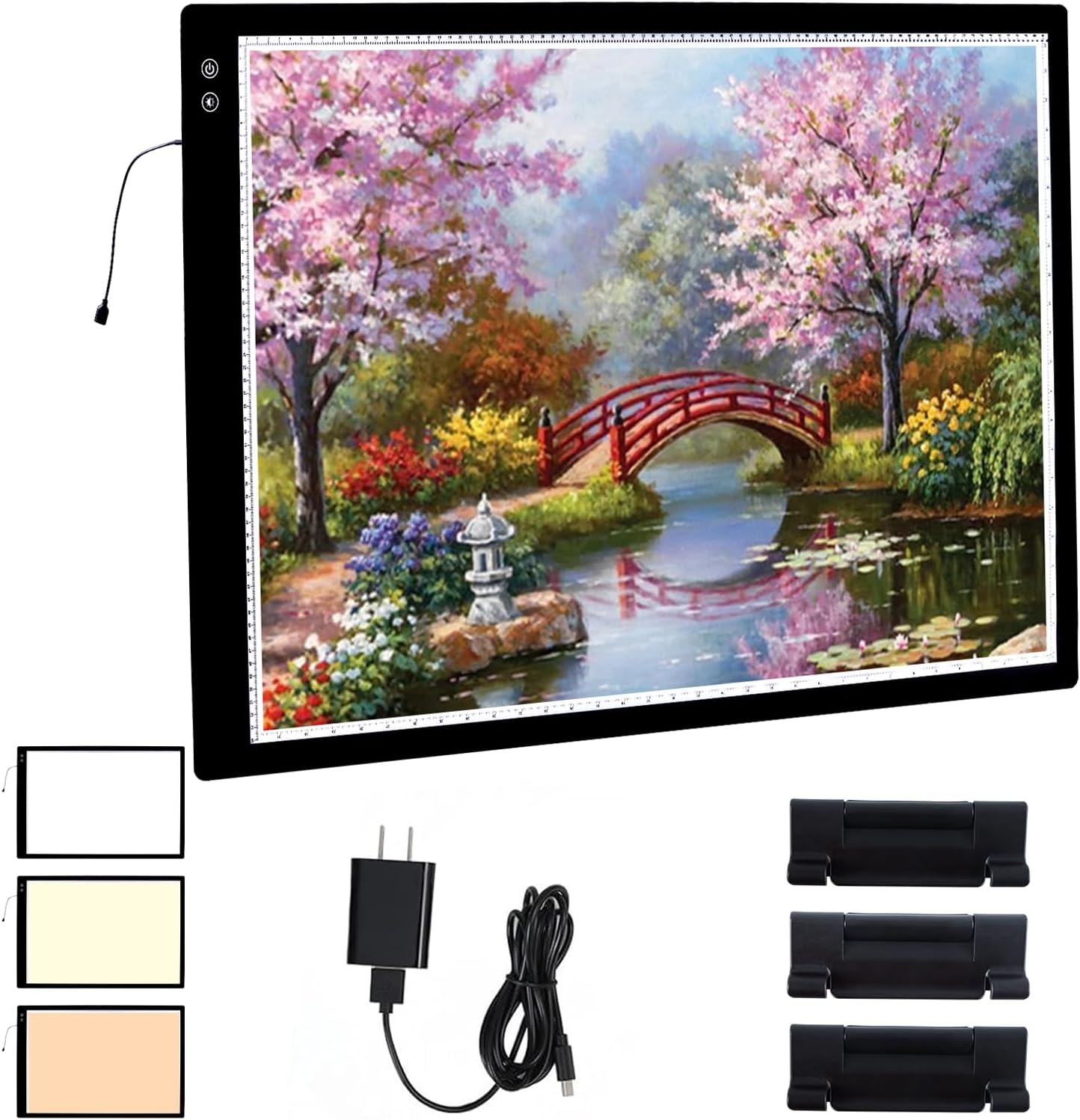 YINGWOND Rechargeable A4 LED Light Pad with Padded Case, Tracing Light Box w/Riser Stands and Paper Clip, 6 Levels of Brightness, Type-c Cable, Wireless Diamond Painting Light Board