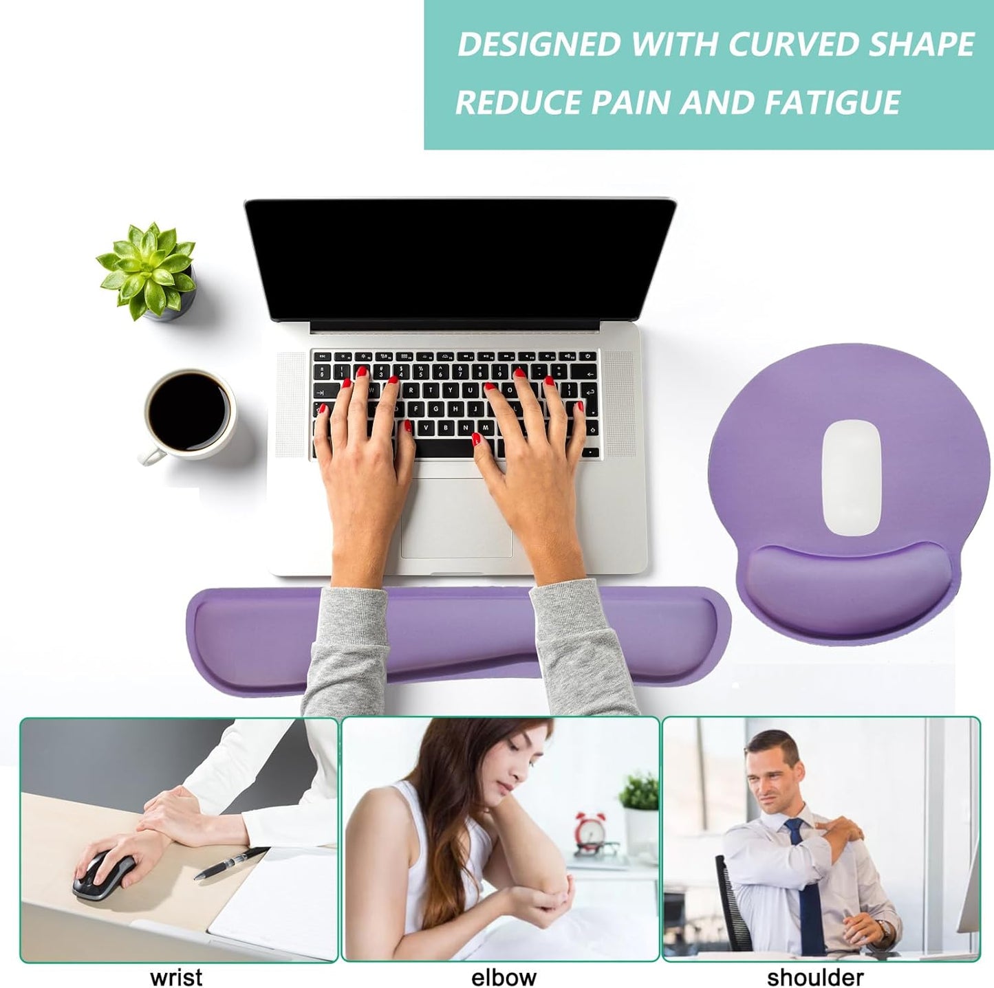 Keyboard Wrist Rest Pad Mouse Pad with Wrist Support Set of 3, Mousepad with Non-Slip Rubber Base, Ergonomic Memory Foam Mouse Wrist Cushion Support for Home Office Laptop Computer Gaming, Forest