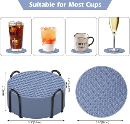 TWTLi Silicone Coasters Set of 8 with Holder,Coasters for Drinks,Beer,Coffee Coasters,Suitable for Kinds Cups,Hot or Cold,Anti-SLI,Non-Stick,Anti-Overflow Tabletop Protection and Decor (8 Pcs, Black)