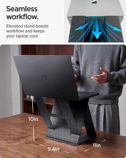 Spigen Slim Fold Portable Laptop Stand Keyboard Riser Foldable Ergonomic Angle Lift Anti-Slip Compatible with MacBook Neo, MacBook Air, MacBook Pro 11"-16" and iPad/Air/Pro and More - Black (LD201-S4)