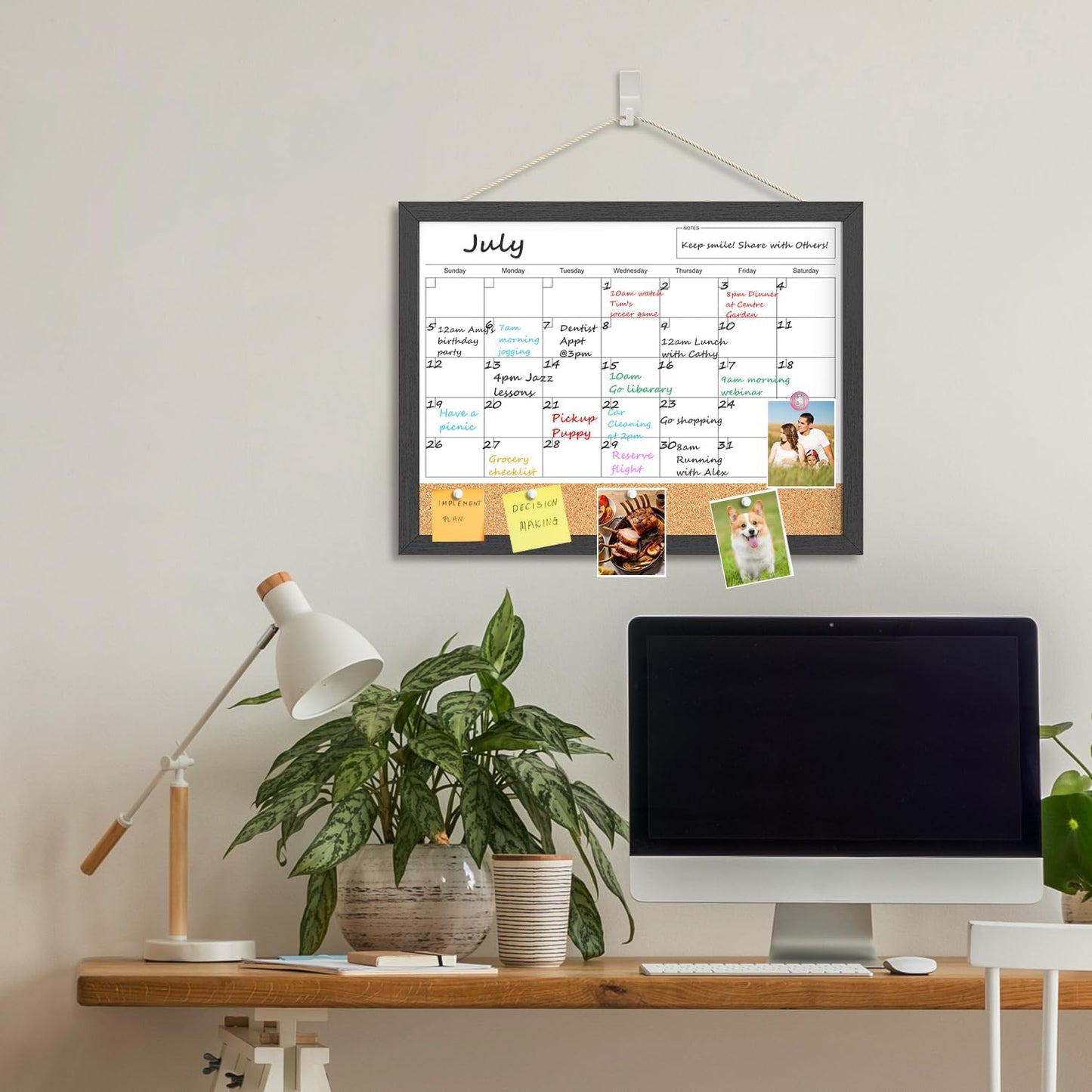 Calendar Whiteboard for Wall, TANKEE 17x13 Inches Whiteboard Calendar Cork Board Combo, Small Magnetic White Board with Wood Framed, Hanging Dry Erase Board for Kitchen Home Office School Planner