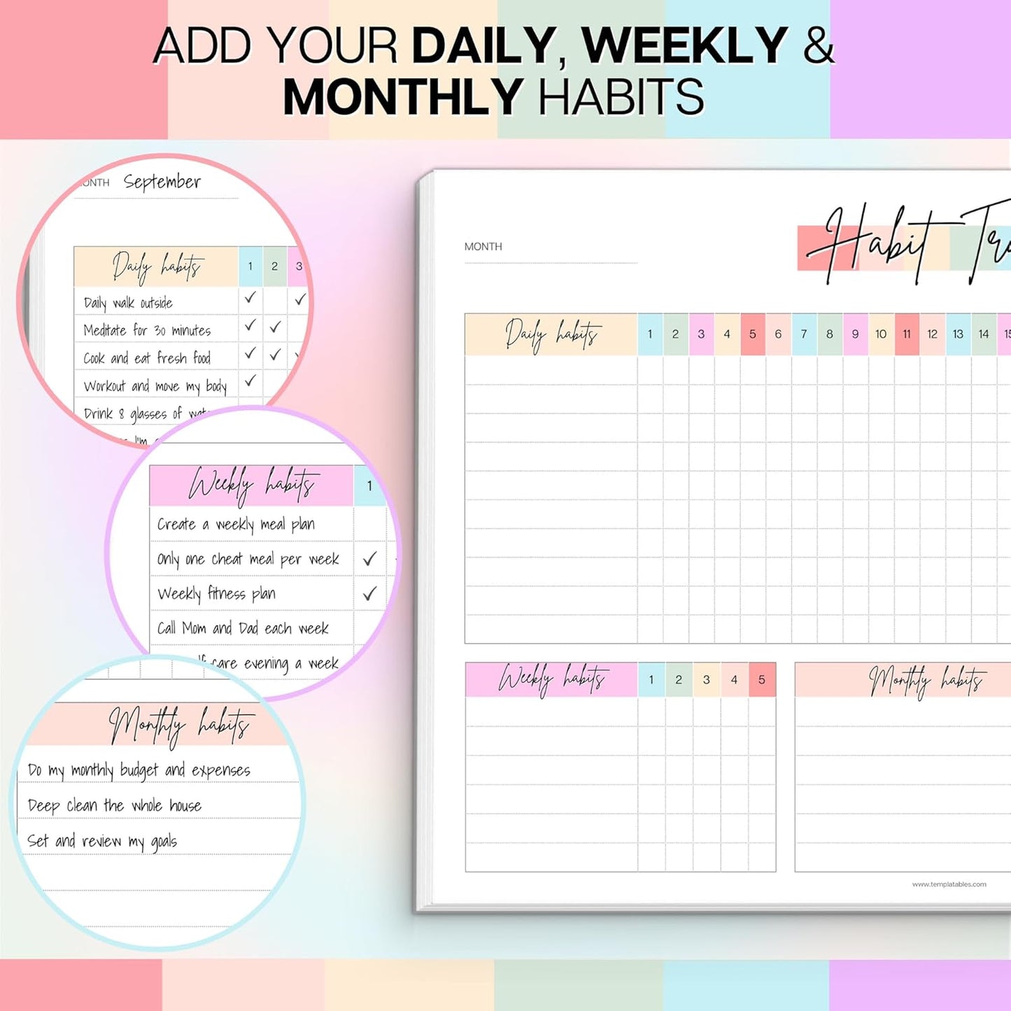 Habit Tracker Desk Pad A4 – Daily Weekly & Monthly Habit Tracker Pad – Productivity & Goal Planner Deskpad – 50 Tear-Off Sheets, 120gsm Premium Paper (Colorful)