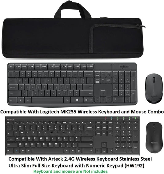 Neoprene Carrying Case Portable Protection Sleeve Pouch Bags for Logitech MK235 Wireless Keyboard and Mouse Combo/Arteck 2.4G Wireless Keyboard with Numeric Keypad for Windows(HW192)