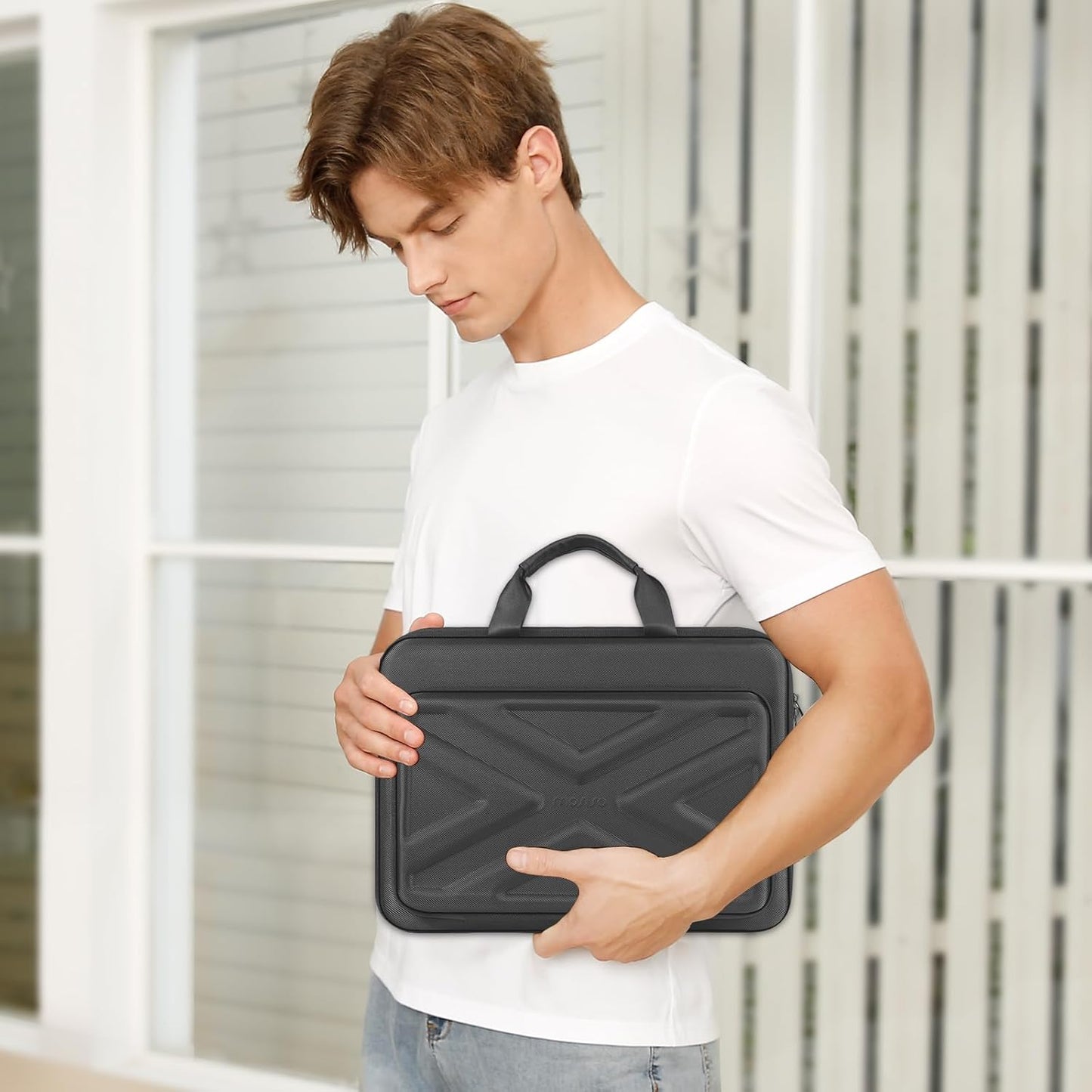 MOSISO 15.6-16 inch Laptop Hard Case, 15 inch Shockproof Waterproof Laptop Case Hard Shell Compatible with MacBook HP Dell, Carrying Sleeve Computer Bag with Sturdy Handle&Front Pocket&Belt, Black