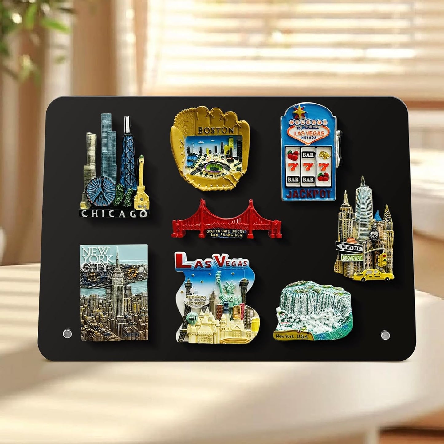 Magnetic Metal Display Bulletin Board - 2 Pack 11x8Inch Magnet Display Stand with 6 Magnets for Displaying Memos Messages Photos in Home School Kitchen Office （ Black Vertical）