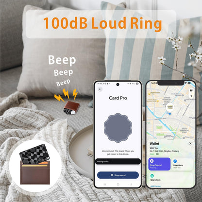 Bluetooth Wallet Tracker Card for iOS & Android, Apple Find My & Google Find Hub Compatible, Rechargeable Slim Credit Card Locator, 100dB Alarm, No Subscription