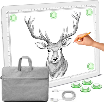 Phylosal Magnetic A3 Light Pad with Bag, Super Bright Light Box with Side Button, Diamond Art Light Board, Lightbox for Tracing and Drawing, USB Power Light Table for Sketching, Weeding Vinyl (White)