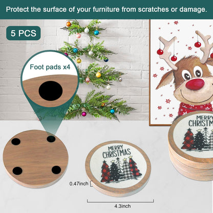 Wood Coasters for Drinks, Minacun Absorbent Coaster Sets of 5, Drinks Coasters for Coffee Tabletop Protection, Non-Slip, Non-Stick, Suitable for Kinds of Cups Wooden Table Drink, 4.3 Inches Black