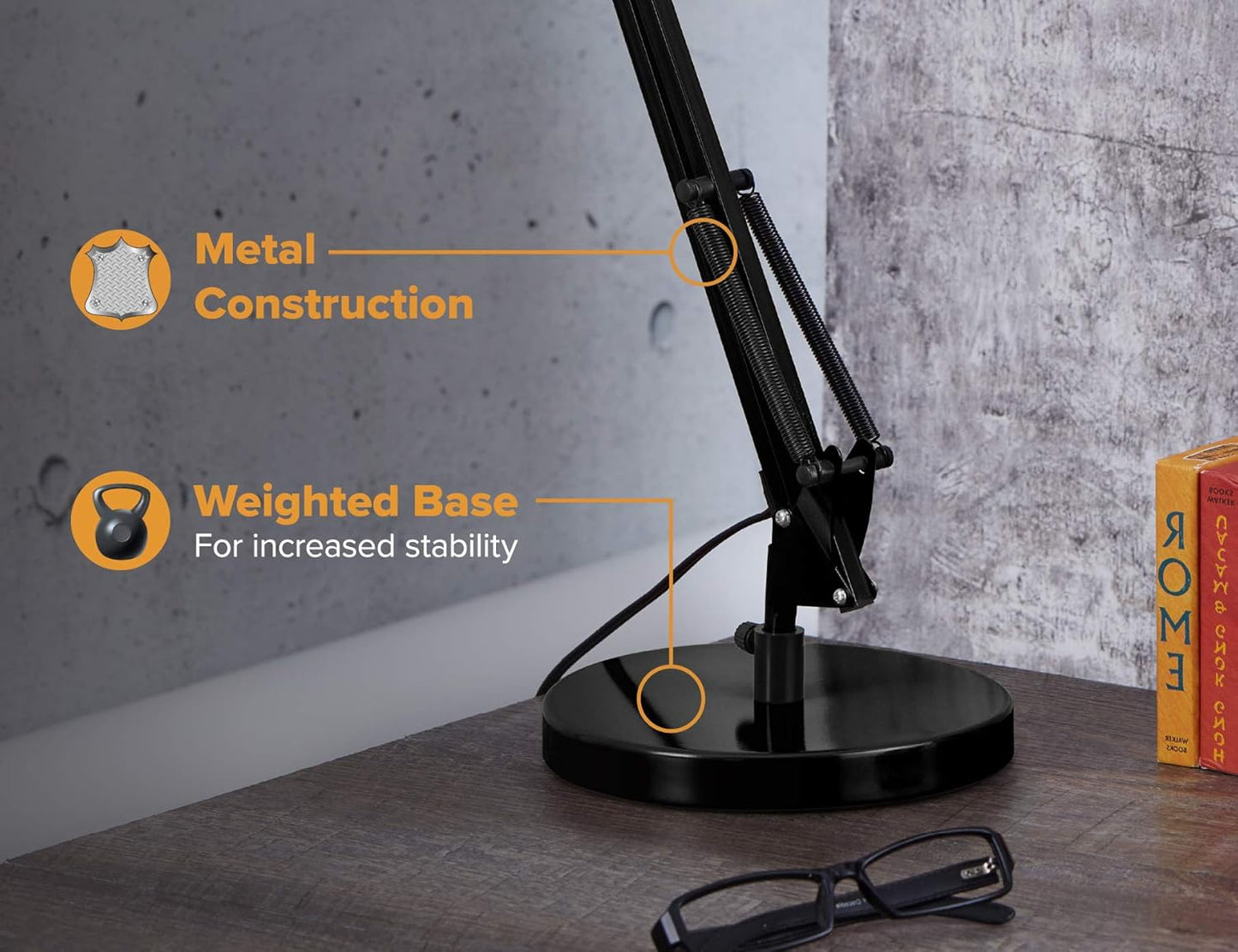 Bostitch Office VLF100 LED Swing Arm Desk Lamp with Clamp Mount, 36" Reach, Includes LED Bulb,Black
