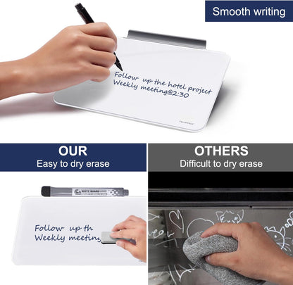 Small Desktop Glass Dry-Erase Whiteboard - 8 X 6 Inches Tabletop Easel Whiteboard with Stand, Desk Board Buddy for Artist, Teacher and Student
