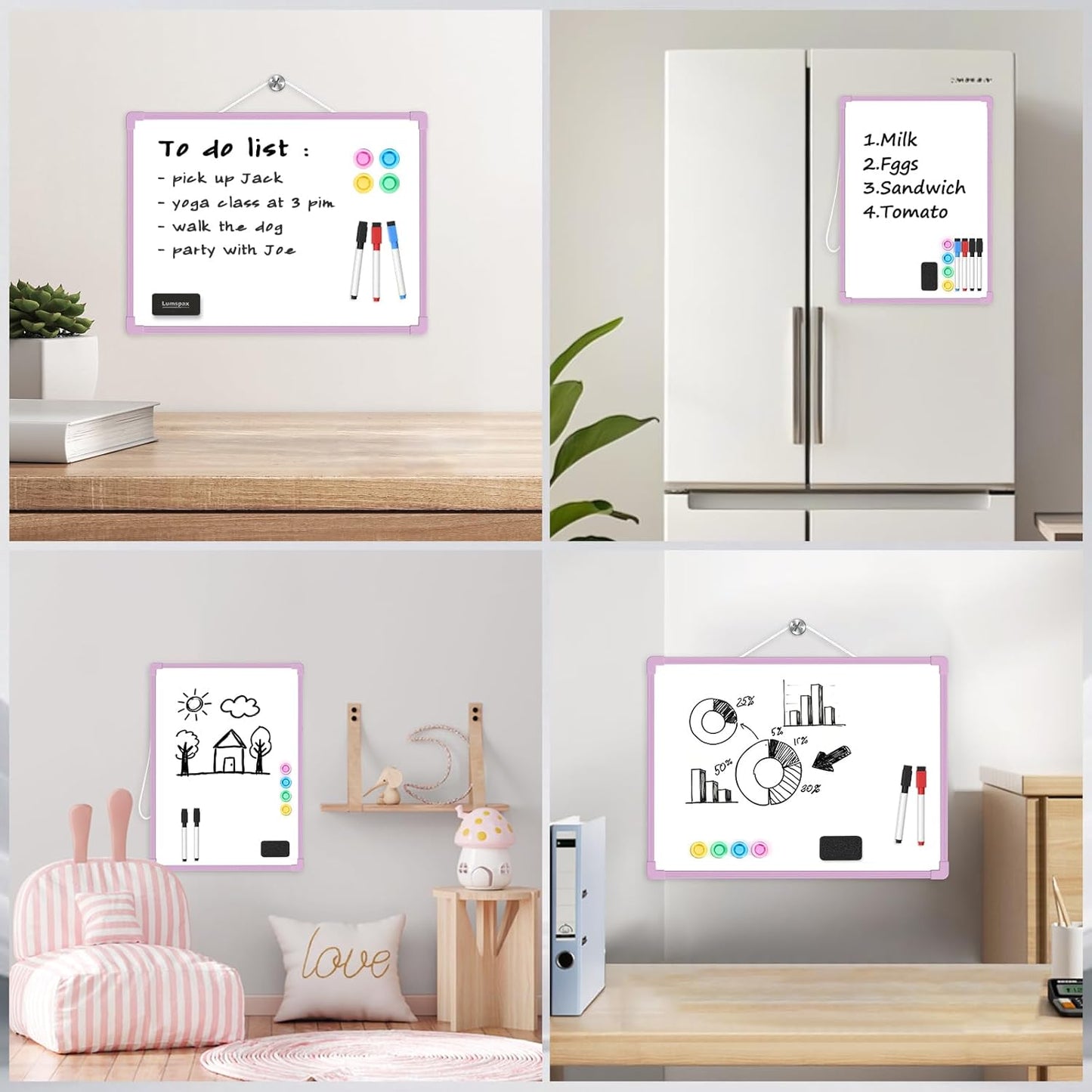 Small Dry Erase Board for Wall, 16" x 12" Double-Sided Hanging Whiteboard, Magnetic White Board with 4 Markers, 4 Magnets and 3 Mini Sticky Notes, Portable Whiteboard for Kids, School, Home, Office