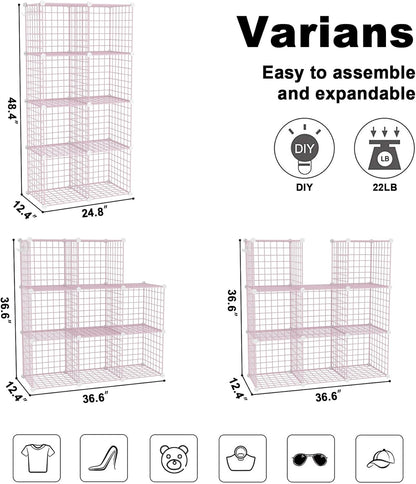 C&AHOME Wire Cube Storage, 6 - Cube Organizer Metal C Grids, Modular Shelves Units, Storage Bins Shelving, Closet Organizer, Ideal for Home, Office, Living Room, 36.6”L x 12.4”W x 36.6”H Black
