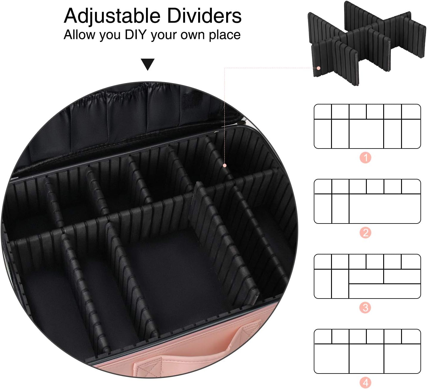 Relavel Makeup Case Large Makeup Bag Professional Train Case 16.5 inches Travel Cosmetic Organizer Brush Holder Waterproof Makeup Artist Storage Box, 3 Layer Large Capacity, with Adjustable Strap