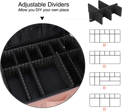 Relavel Makeup Case Large Makeup Bag Professional Train Case 16.5 inches Travel Cosmetic Organizer Brush Holder Waterproof Makeup Artist Storage Box, 3 Layer Large Capacity, with Adjustable Strap