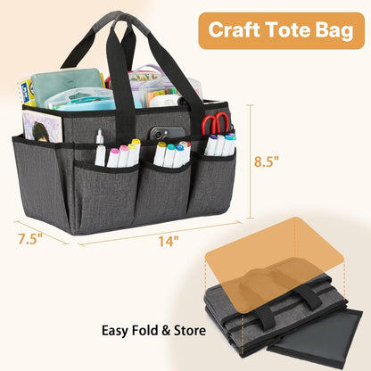 Craft Organizer Tote Bag, Art Organizer, Craft Caddy with Multiple Pockets, Storage Bag for Sewing Tools, Art Supplies, Home and Office (Cat Print)