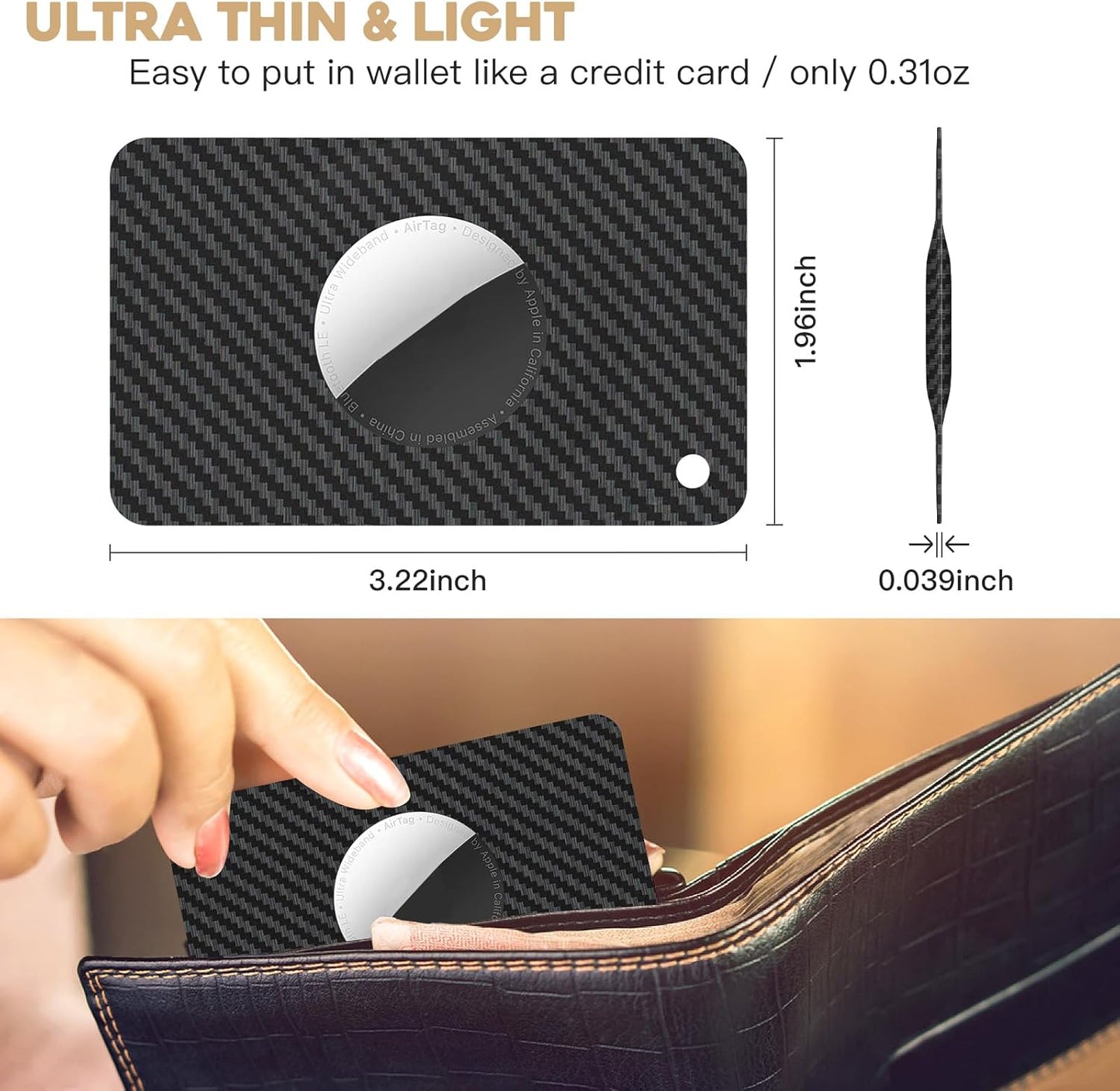 2 Pack Ultra Thin Wallet Holder Card Case for Apple AirTag, Lightweight GPS Tracker Cover for Wallet, Purse, Handbag, Keys, Clutch Bag