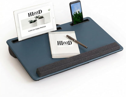 Lap Desk Home Office Lap Desk Portable Laptop Desk for Left Right - Handers with Whole Mouse Pad Wrist Pad Dual Cushion Phone Tablet Slots Fits Up to 17 Inch Laptops