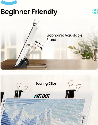 ARTDOT A3 LED Light Pad for Diamond Art Kits for Adults, USB Powered Light Board Kit, Adjustable Brightness with Diamond Painting Tools Detachable Stand and Clips