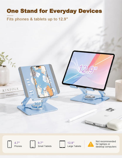 Aoviho Tablet Stand 360° Rotating Aluminum Holder - Adjustable, Portable & Foldable Monitors Stand for iPads, Compatible with 4-13.3" Tablets, Purple