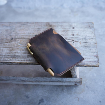 JJNUSA Distressed Genuine Leather Slim Pocket Sleeve Notepad Cover for Field Notes with travel minimalist cover Sleeve fieldnotes 3.5 "x 5.5" Cover Vertical (Darkbrown)